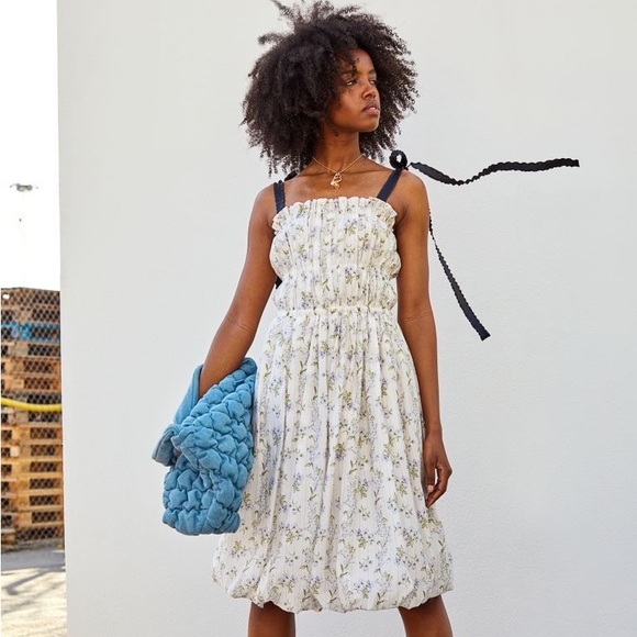 Brock Collection Dresses & Skirts - White Floral Smocked Tie-Shoulder Sundress